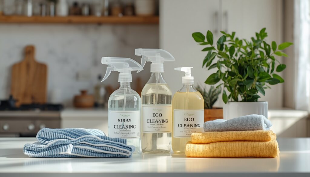 Eco-friendly natural cleaning products on a kitchen counter in a Sydney home